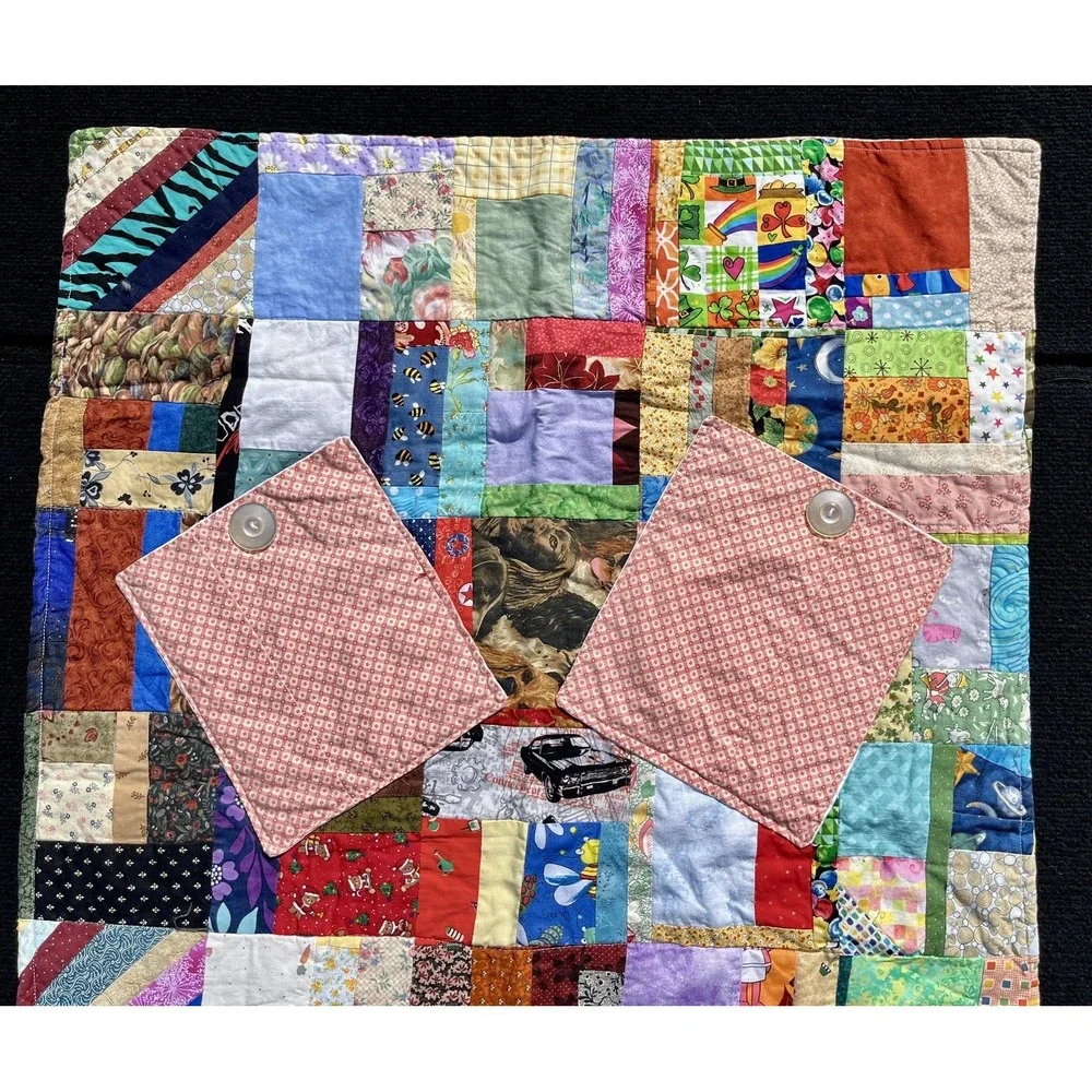 Handmade Patchwork Quilt Baby Toddler Scrappy Boho Multicolor Cotton 24x32